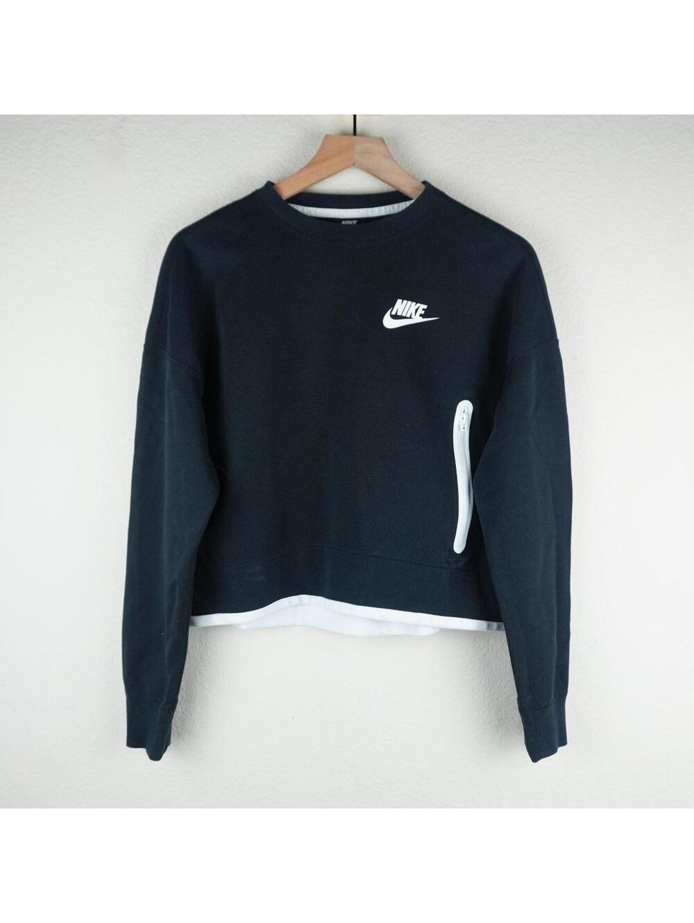 Nike Sweater Women's M Black Cropped Zip Pocket
